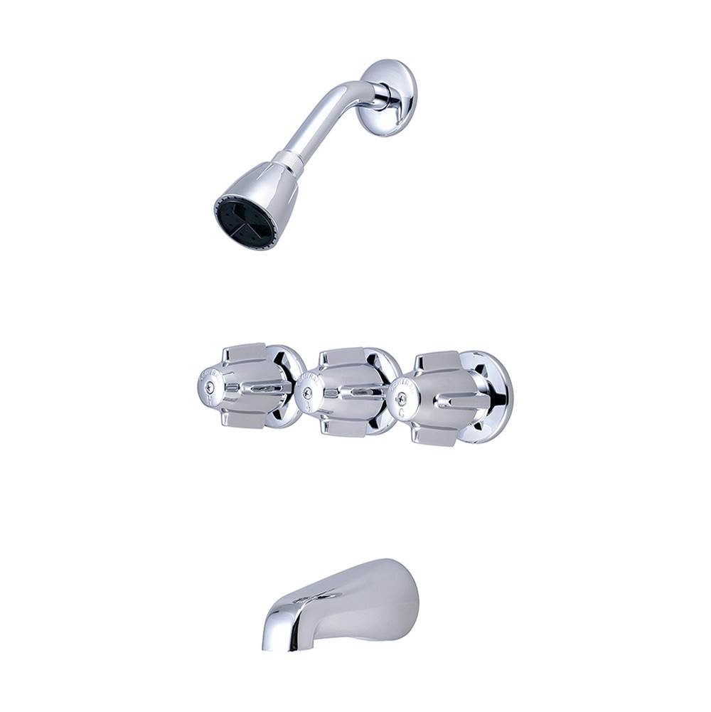 Central Brass Tub & Shower-3 Canopy Hdl 1/2'' Combo Union 8'' Cntrs Shwrhead Combo Spt-Pc