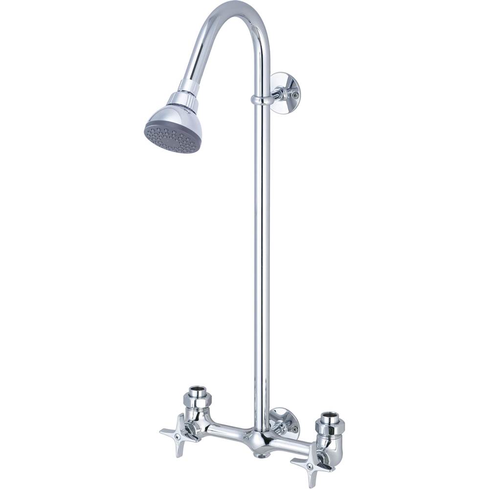Central Brass Shower-Exposed 8'' Cntrs 4-Arm Hdl 1/2'' Combo Union 22-1/2'' Riser Shwrhead-Pc