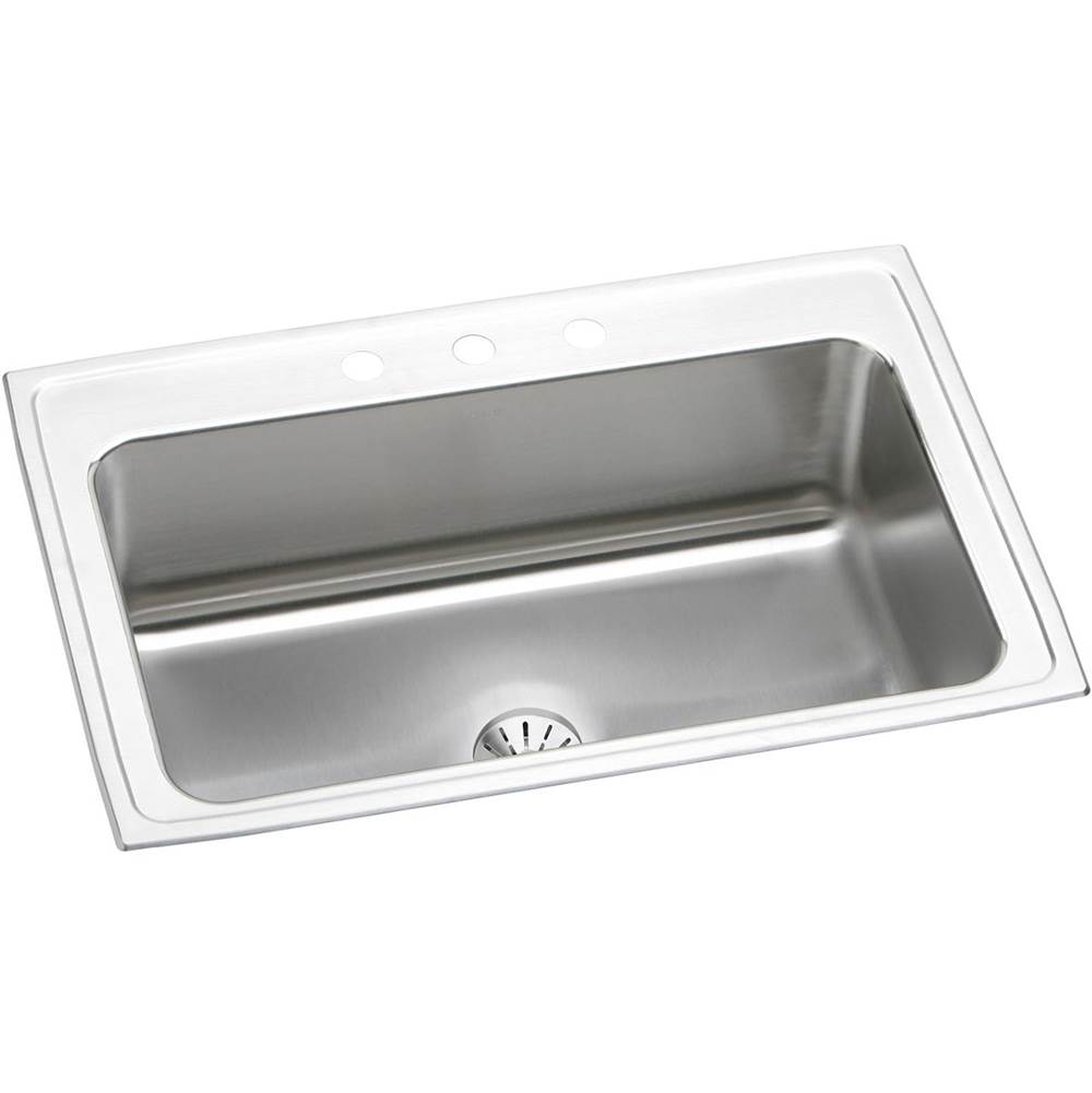 Elkay Lustertone Classic Stainless Steel 33'' x 22'' x 10'', 4-Hole Single Bowl Drop-in Sink with Perfect Drain