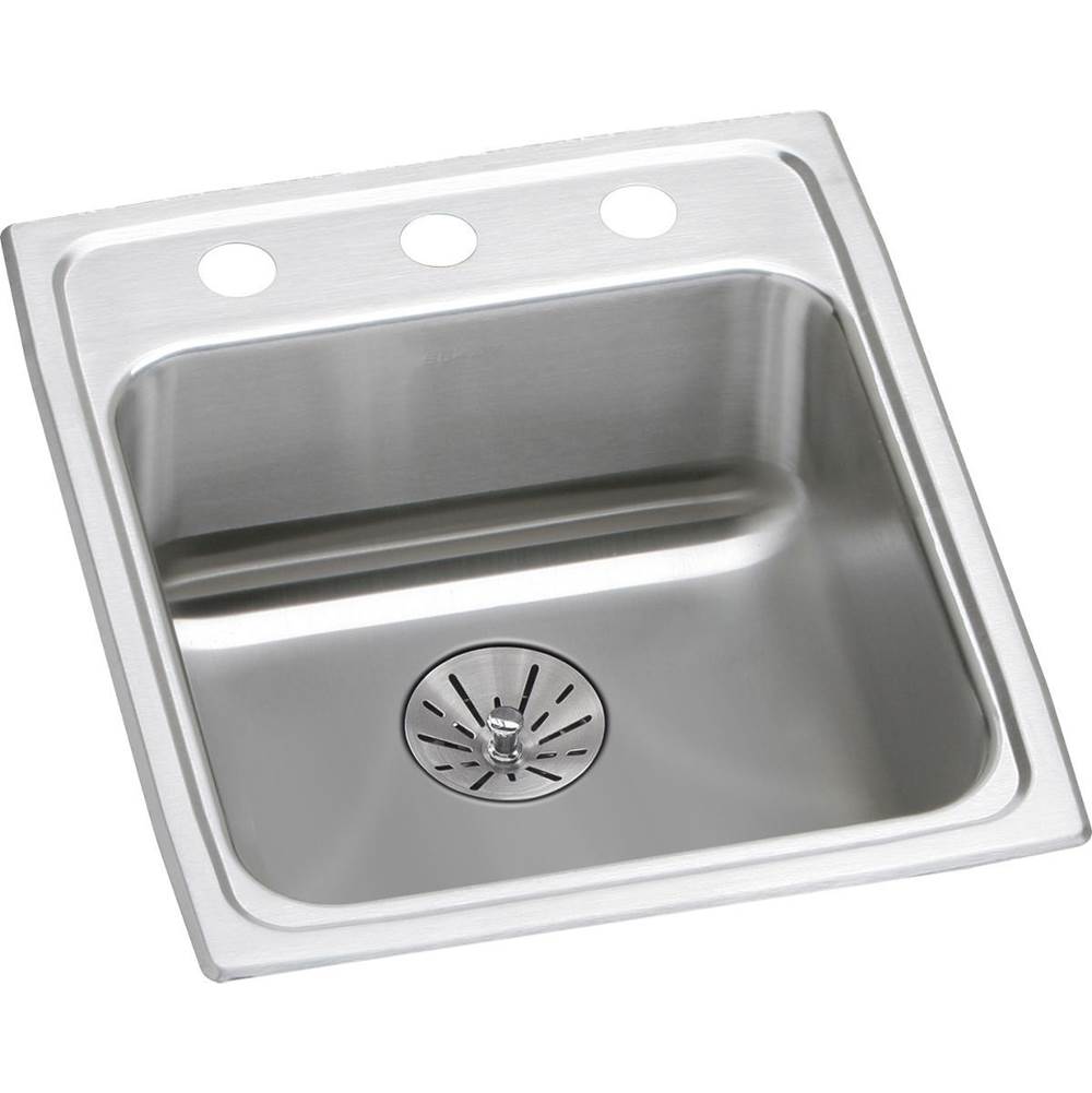 Elkay Lustertone Classic Stainless Steel 15'' x 22'' x 6-1/2'', 3-Hole Single Bowl Drop-in ADA Sink with Perfect Drain