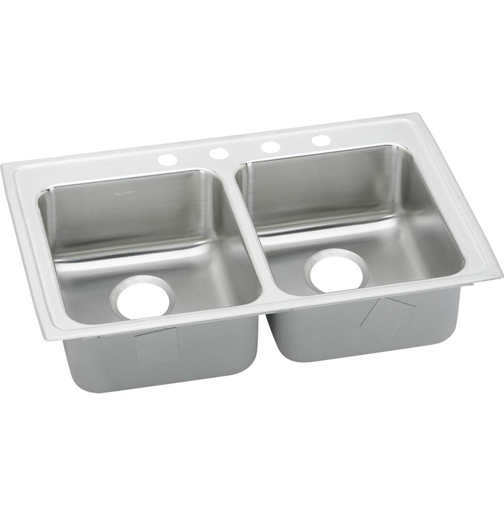 Elkay Lustertone Classic Stainless Steel 33'' x 19-1/2'' x 5'', 3-Hole Equal Double Bowl Drop-in ADA Sink with Quick-clip