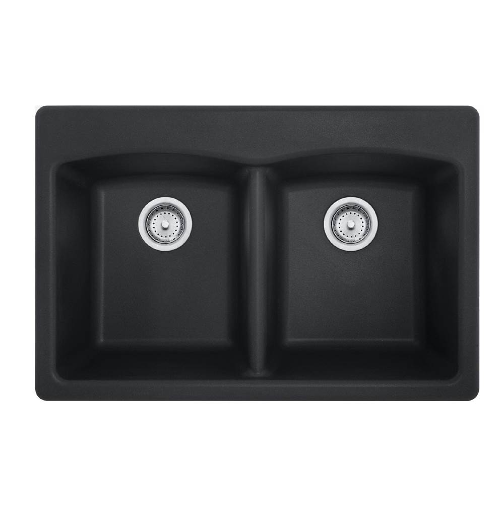 Franke Ellipse 33.0-in. x 22.0-in. Granite Dual Mount Double Bowl Kitchen Sink in Matte Black