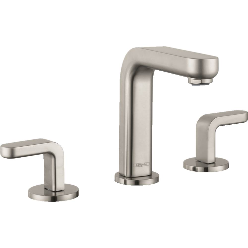 Hansgrohe Metris S Widespread Faucet 100 with Lever Handles and Pop-Up Drain, 0.5 GPM in Brushed Nickel