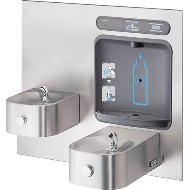 Halsey Taylor HydroBoost Bottle Filling Station, and Bi-Level Integral Contour Fountain, Filtered Non-Refrigerated Stainless