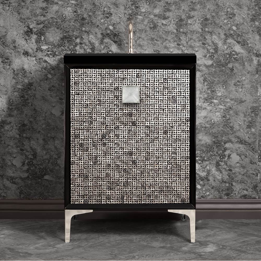 Linkasink MOTHER OF PEARL with 3'' Artisan Glass Prism Hardware 24'' Wide Vanity, Black, Polished Nickel Hardware, 24'' x 22'' x 33.5'' (without vanity top)