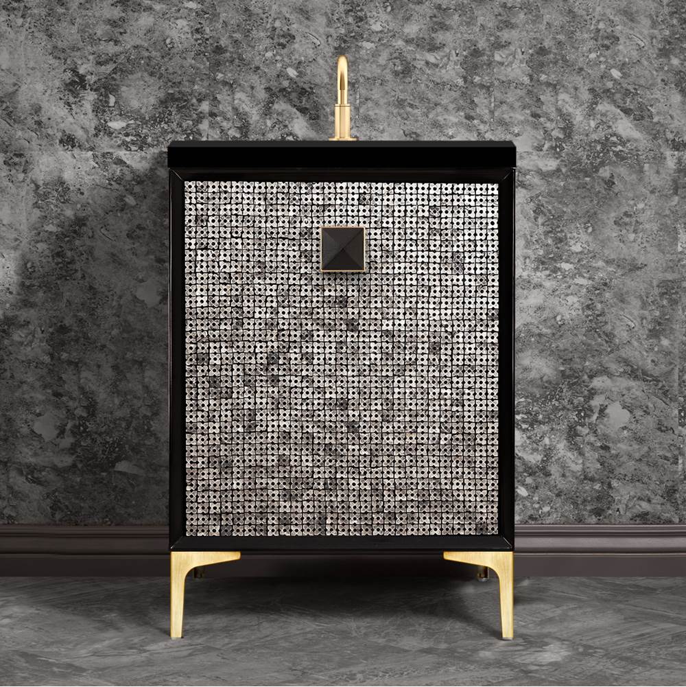 Linkasink MOTHER OF PEARL with 3'' Artisan Glass Prism Hardware 24'' Wide Vanity, Black, Satin Brass Hardware, 24'' x 22'' x 33.5'' (without vanity top)