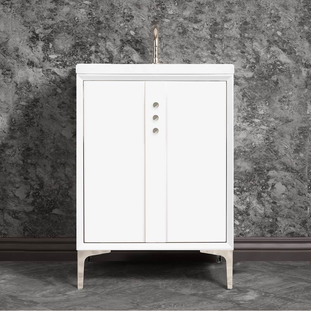 Linkasink Tuxedo 24'' Wide White Vanity with Polished Nickel Buttons and Hardware, 24'' x 22'' x 33.5'' (without vanity top)
