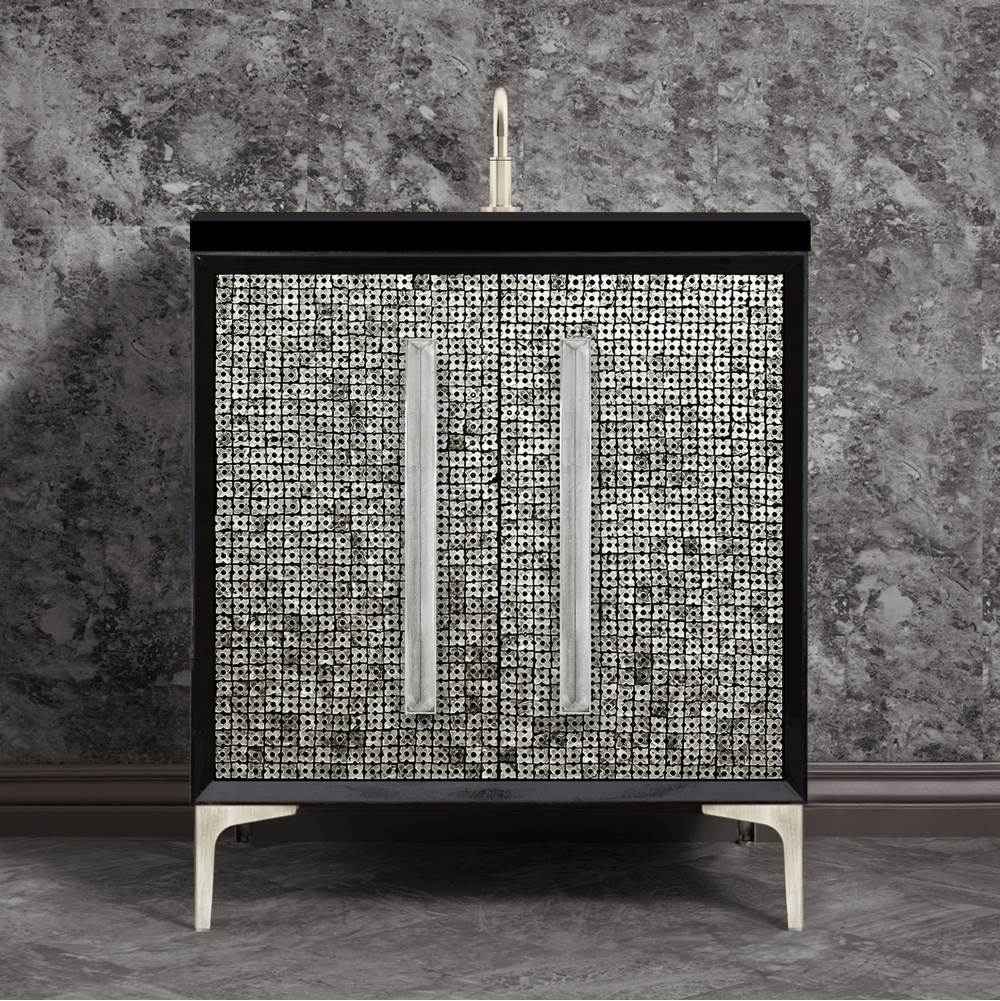 Linkasink MOTHER OF PEARL with 18'' Artisan Glass Prism Hardware 30'' Wide Vanity, Black, Satin Nickel Hardware, 30'' x 22'' x 33.5'' (without vanity top)
