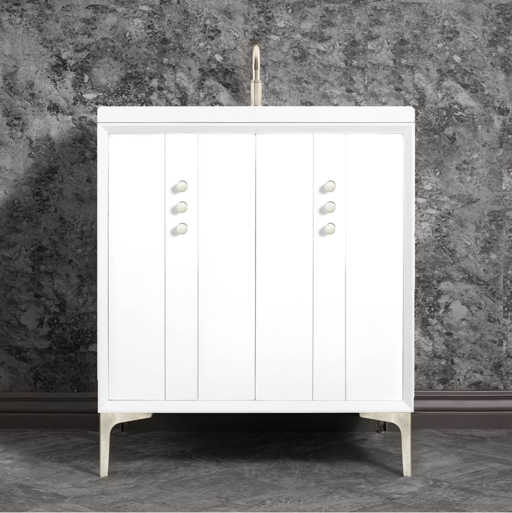 Linkasink Tuxedo 30'' Wide White Vanity with Satin Nickel Buttons and Hardware