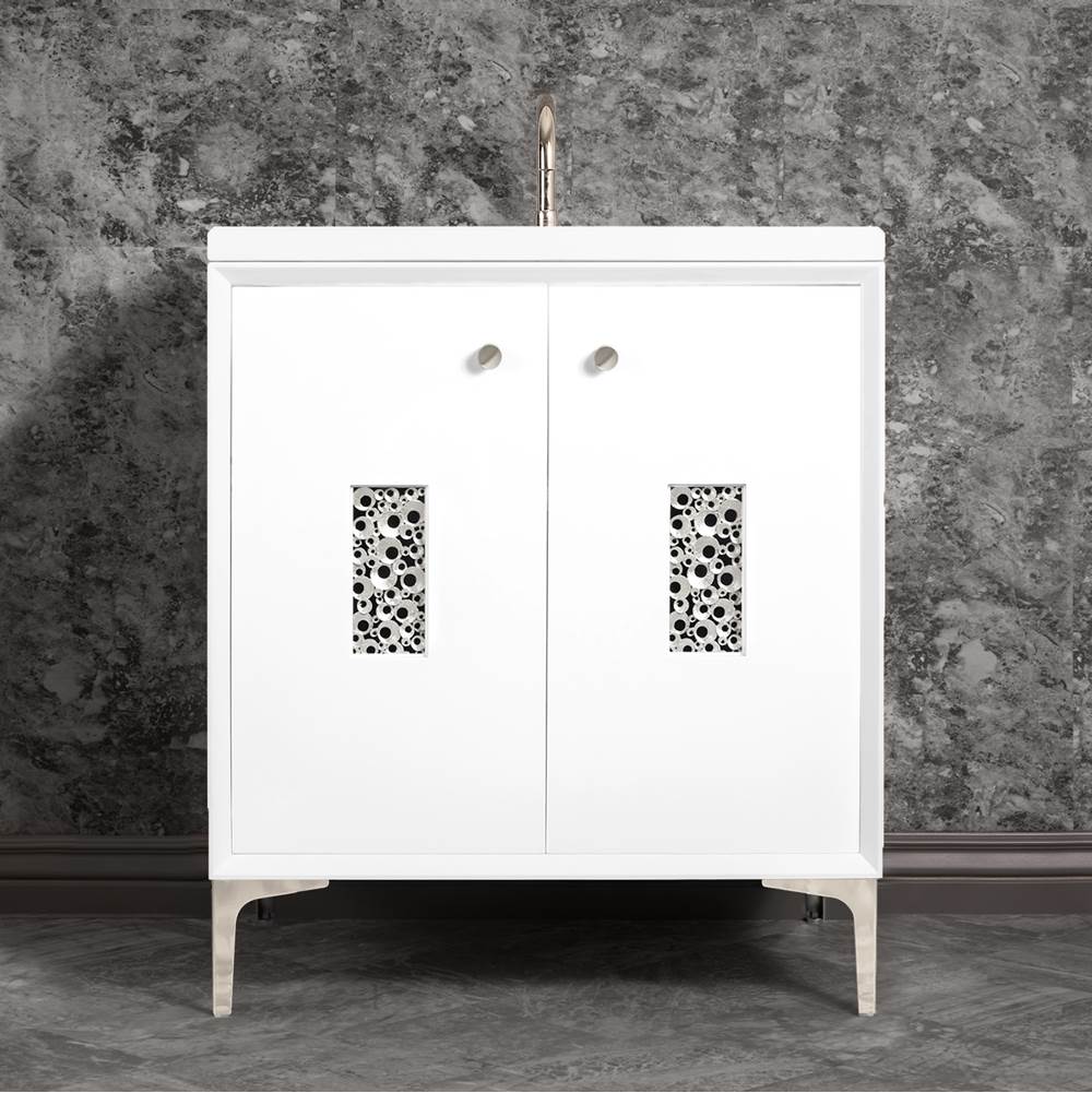 Linkasink Frame 30'' Wide White Vanity with Polished Nickel Coral Grate and Legs