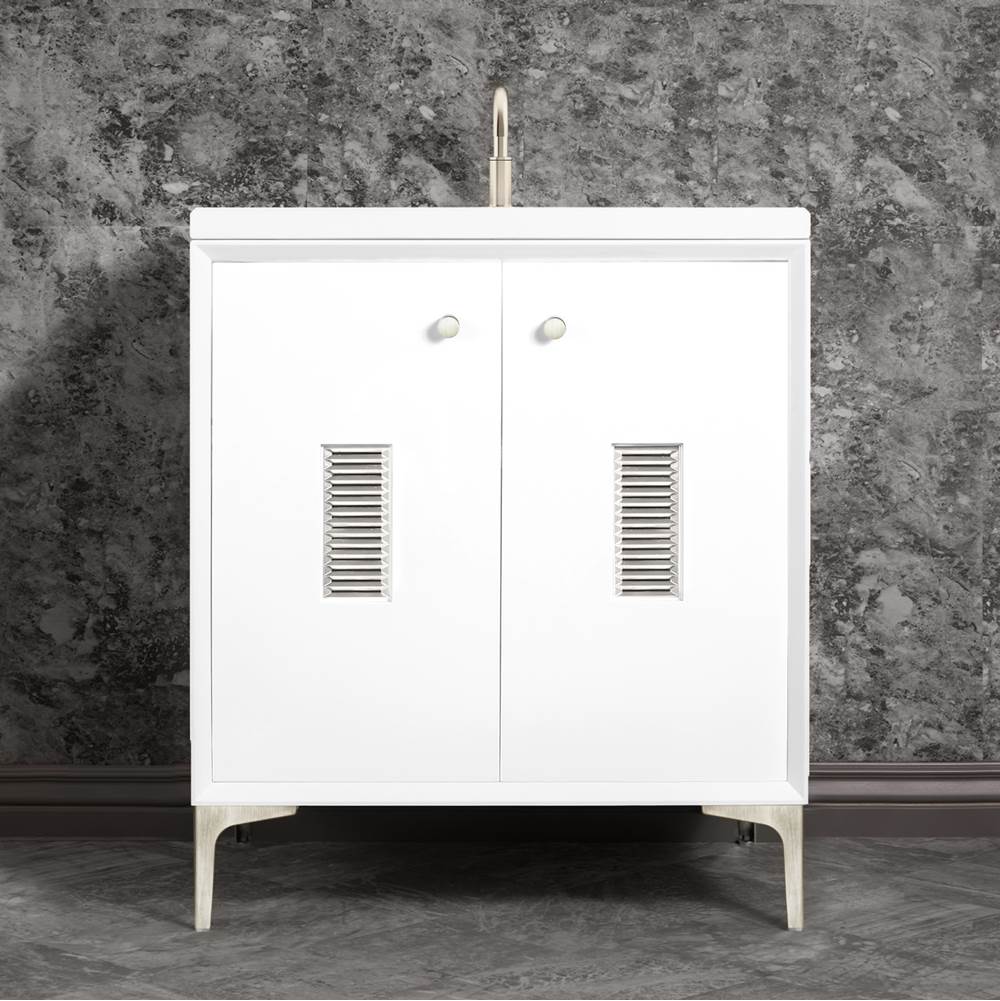 Linkasink Frame 30'' Wide White Vanity with Satin Nickel Louver Grate and Legs