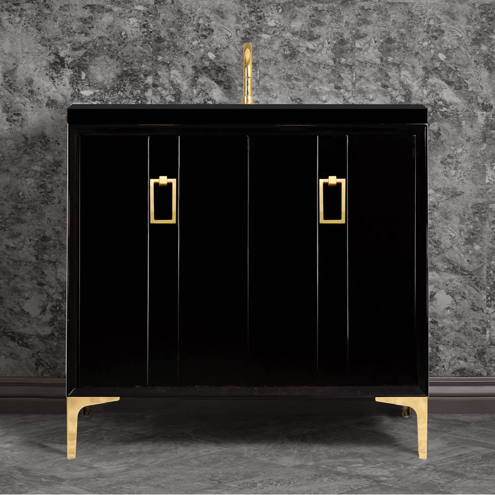 Linkasink Tuxedo 36'' Wide Black Vanity with Polished Brass Coach Pull and Hardware, 36'' x 22'' x 33.5'' (without vanity top)