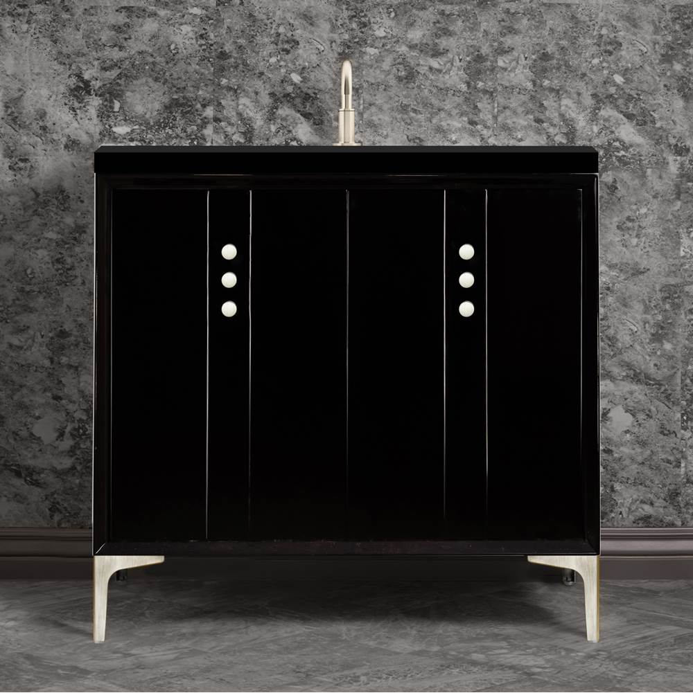 Linkasink Tuxedo 36'' Wide Black Vanity with Satin Nickel Buttons and Hardware, 36'' x 22'' x 33.5'' (without vanity top)