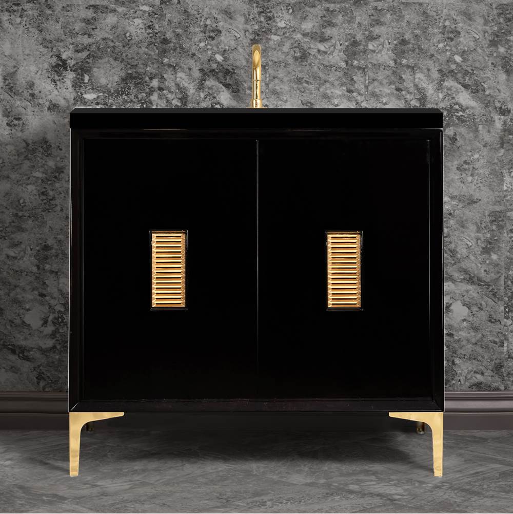 Linkasink Frame 36'' Wide Black Vanity with Polished Brass Louver Grate and Legs, 36'' x 22'' x 33.5'' (without vanity top)