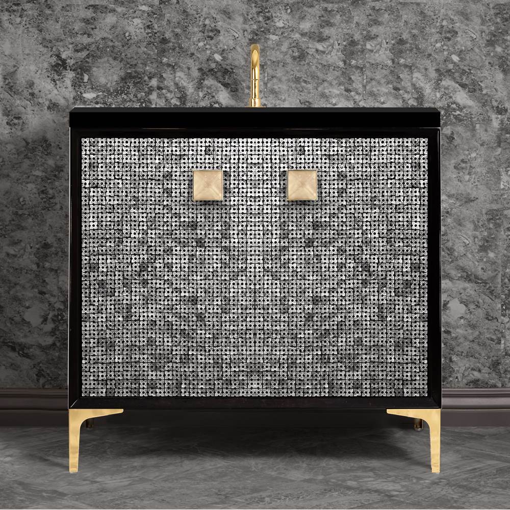 Linkasink MOTHER OF PEARL with 3'' Artisan Glass Prism Hardware 36'' Wide Vanity, Black, Polished Brass Hardware, 36'' x 22'' x 33.5'' (without vanity top)