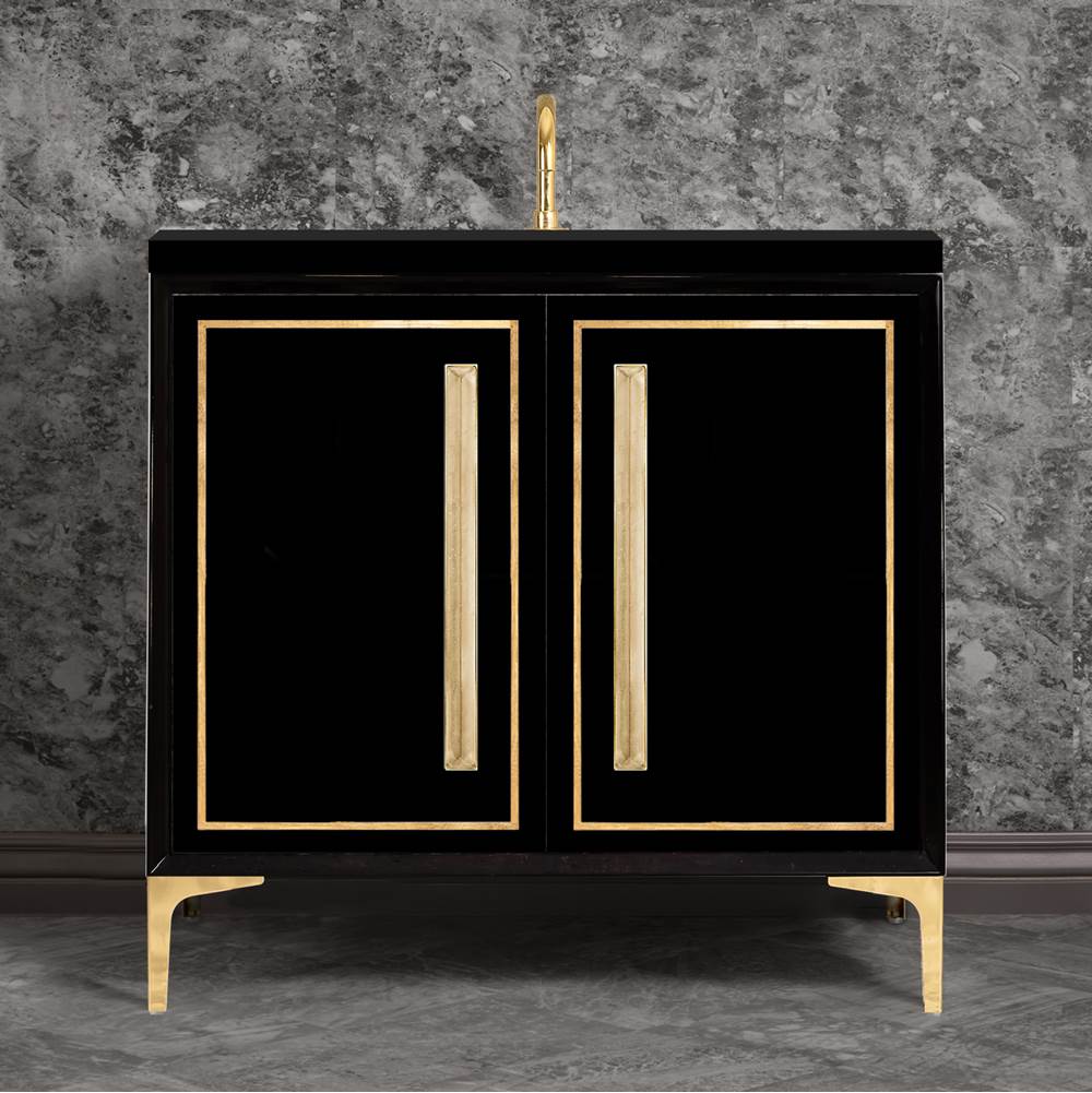 Linkasink LINEA with 18'' Artisan Glass Prism Hardware 36'' Wide Vanity, Black, Polished Brass Hardware, 36'' x 22'' x 33.5'' (without vanity top)