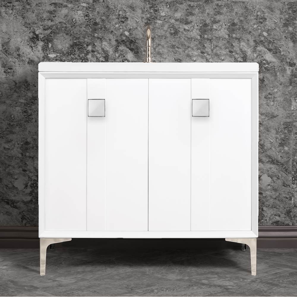 Linkasink TUXEDO with 3'' Artisan Glass Prism Hardware 36'' Wide Vanity, White, Polished Nickel Hardware, 36'' x 22'' x 33.5'' (without vanity top)