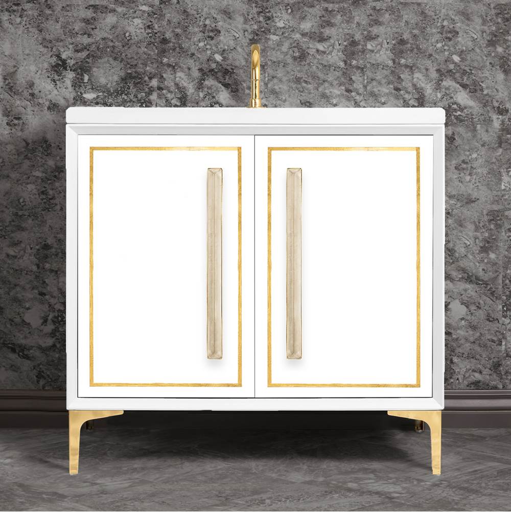 Linkasink LINEA with 18'' Artisan Glass Prism Hardware 36'' Wide Vanity, White, Polished Brass Hardware, 36'' x 22'' x 33.5'' (without vanity top)
