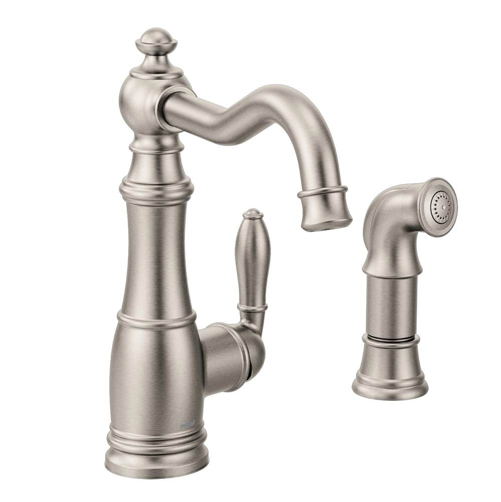 Moen Weymouth One-Handle Traditional Kitchen Faucet with Side Sprayer, Spot Resist Stainless