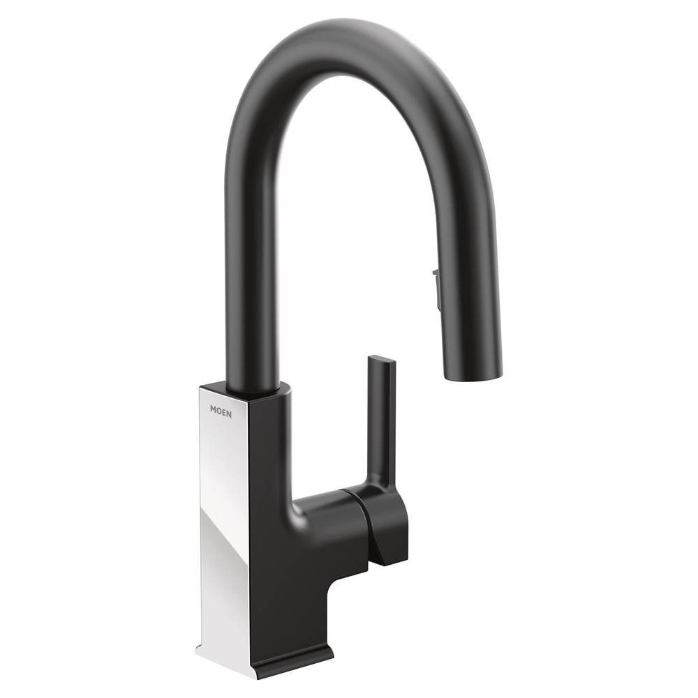 Moen STO One-Handle High Arc Pulldown Modern Bar Faucet with Power Clean, Matte Black and Chrome