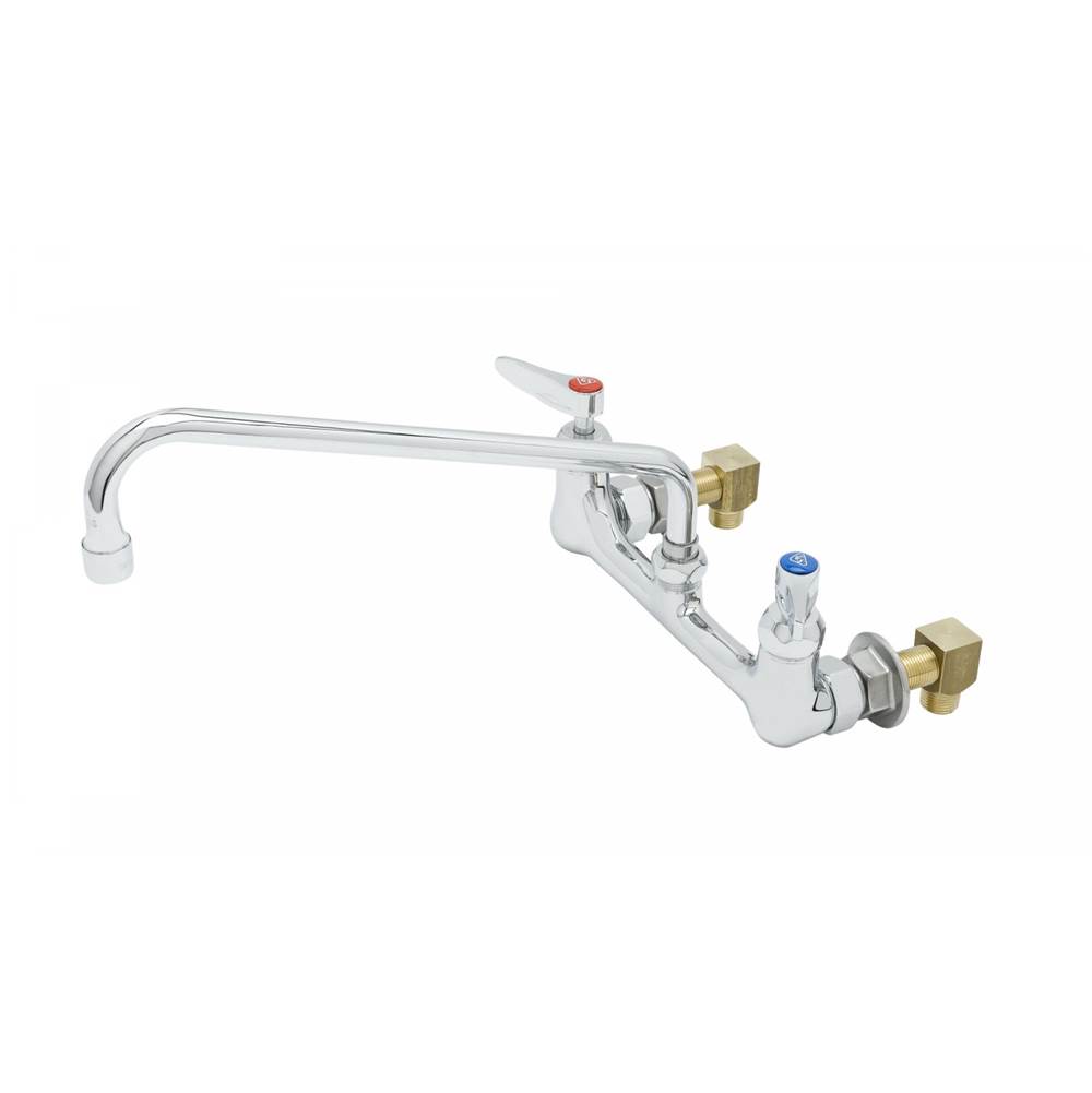 T&S Brass 8'' Wall Mount Mixing Faucet, CV-Ceramas, Lever Handles, 9'' Swing Nozzle, Inlet Elbow Kit