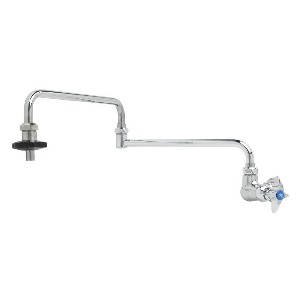 T&S Brass Pot Filler, Wall Mount, Single Control, 24'' Double-Joint Nozzle, Insulated On-Off Control