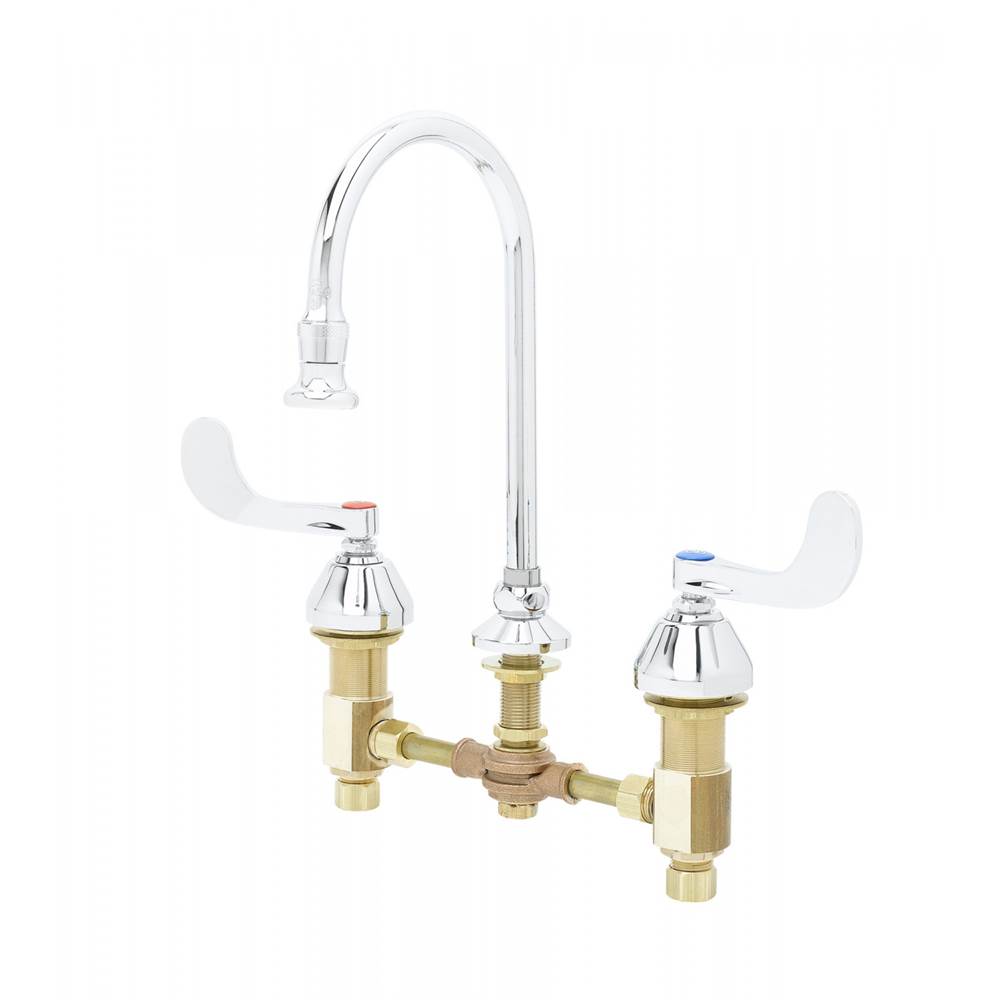 T&S Brass Concealed Widespread Faucet, 8'' Adjustable Centers, 6'' Rigid/Swivel GN, 1.2 GPM Rosespray Quarter-Turn Cartridges