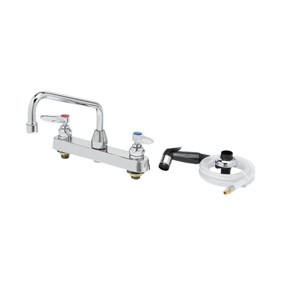 T&S Brass Workboard Faucet, 8'' c/c Deck Mount, Ceramas, 8'' Swing Nozzle, Diverter, Hose & Side Spray