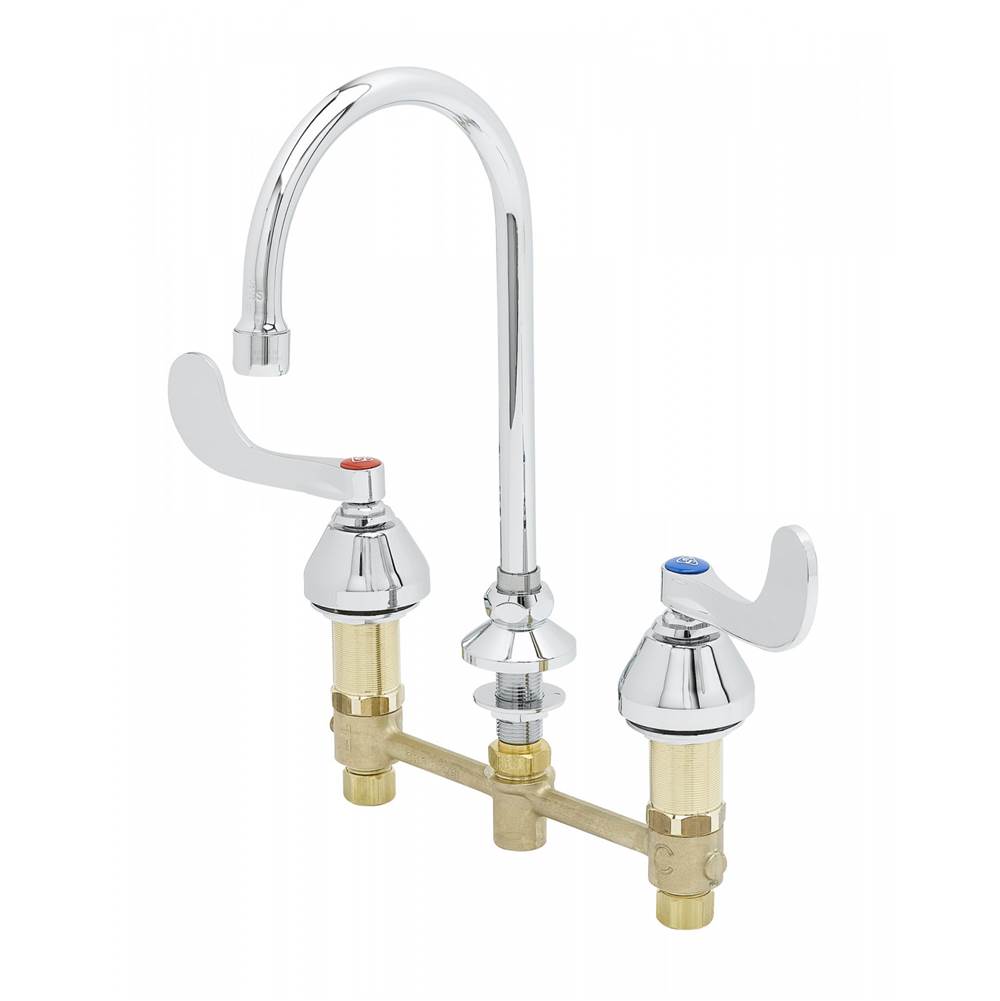 T&S Brass Concealed Widespread Easyinstall Faucet, Cerama, 4'' Wrist-Action Handles, Swivel Gn, 1.2 Gpm Flow Control