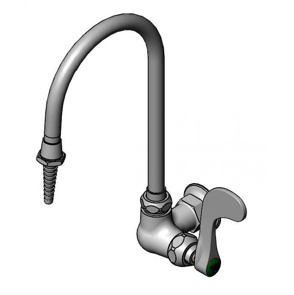 T&S Brass Lab Faucet, Single Temp, Wall Mount, Swivel/Rigid Nozzle, Serrated Tip, 4'' Wrist Handle